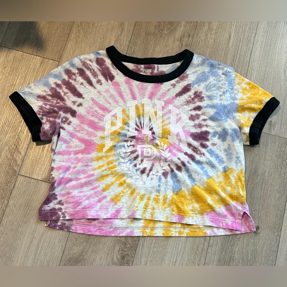 Victoria's Secret PINK Cropped Ringer Oversized Tie Dye T-Shirt Tee size large